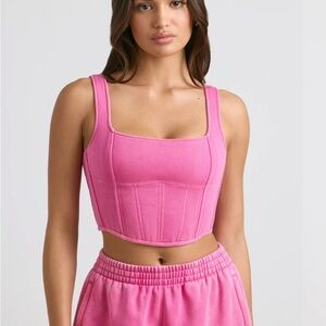 Bo + Tee Corset Crop Top in Hot Pink